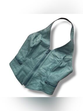 Wilson’s Leather Blue Halter Leather Hippie Biker Moto Y2K Vest M (Runs Small)